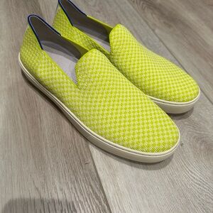 Rothy's Lime and White Checkered Slip-On Sneakers